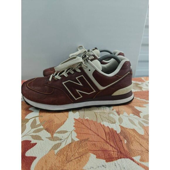 Size 9.5 - New Balance 574 Leather Dark Brown - Picture 1 of 7